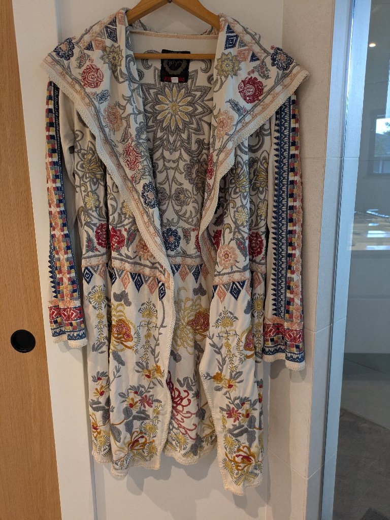 Johnny Was Embroidered Hooded Duster Cardigan Size Xs Flowy Bohemian Silhouette